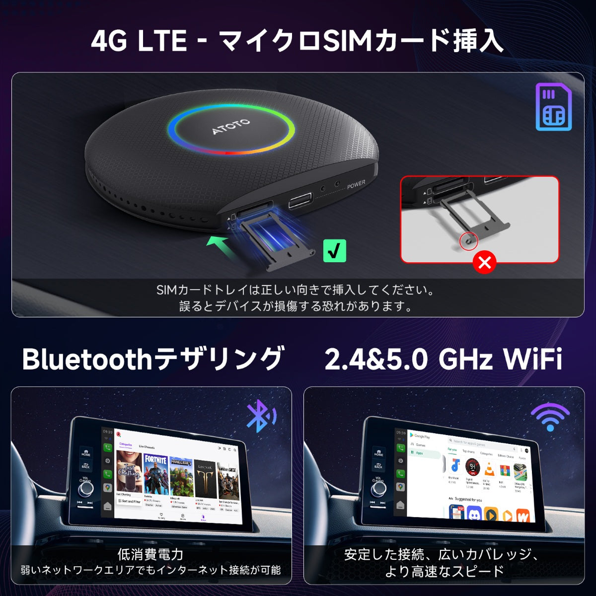 CB6B-J-BK ワイヤレスCarPlay AndroidAutoアダプター