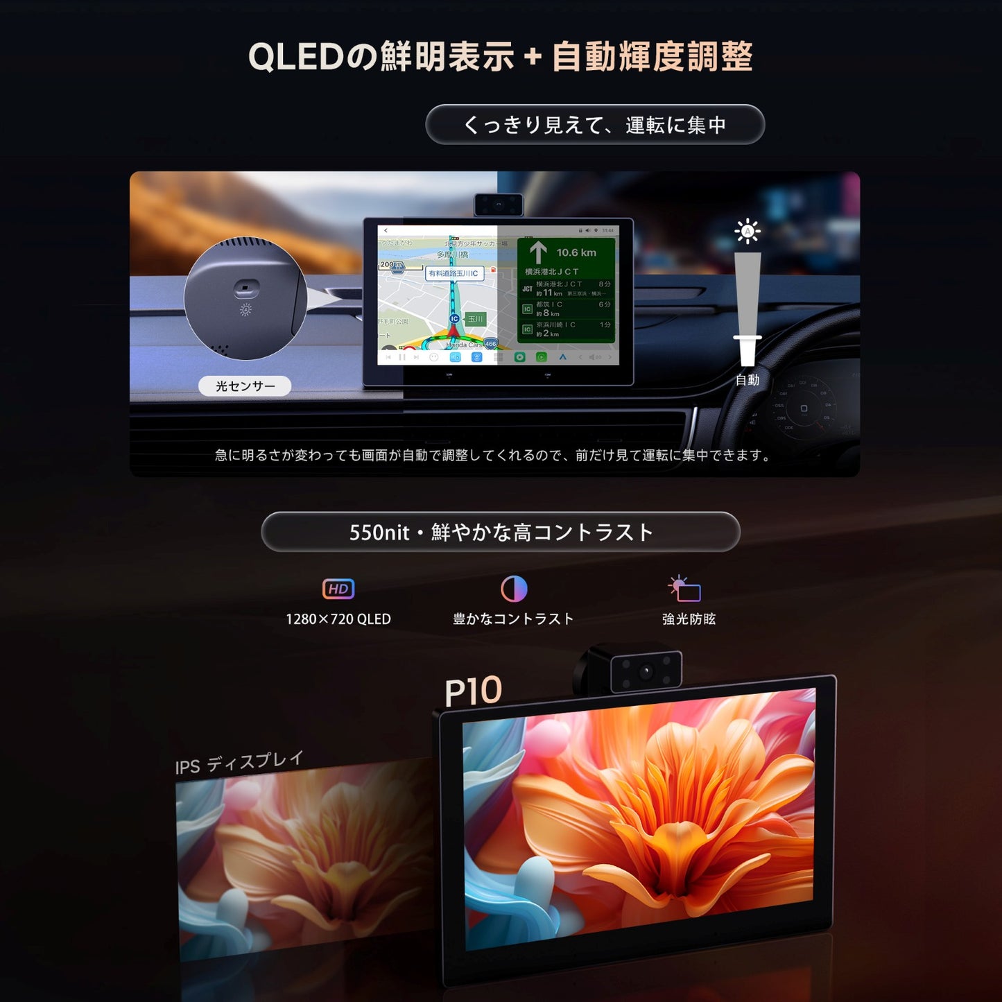P1009M2M 9インチ QLED Androidポータブルナビ