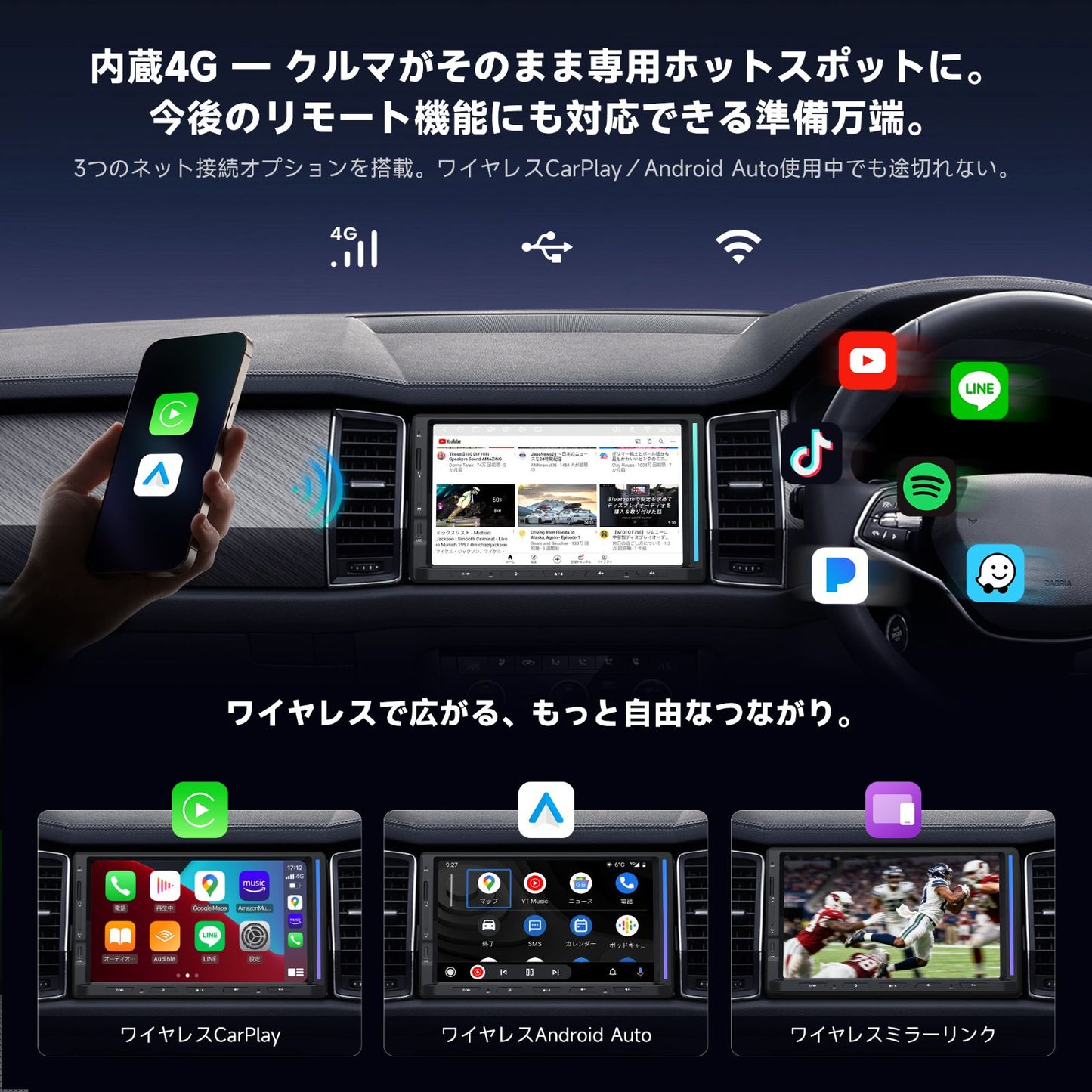 S84G2D7PB S8 Gen4 7インチ QLED Androidカーナビ 4GB+64GB