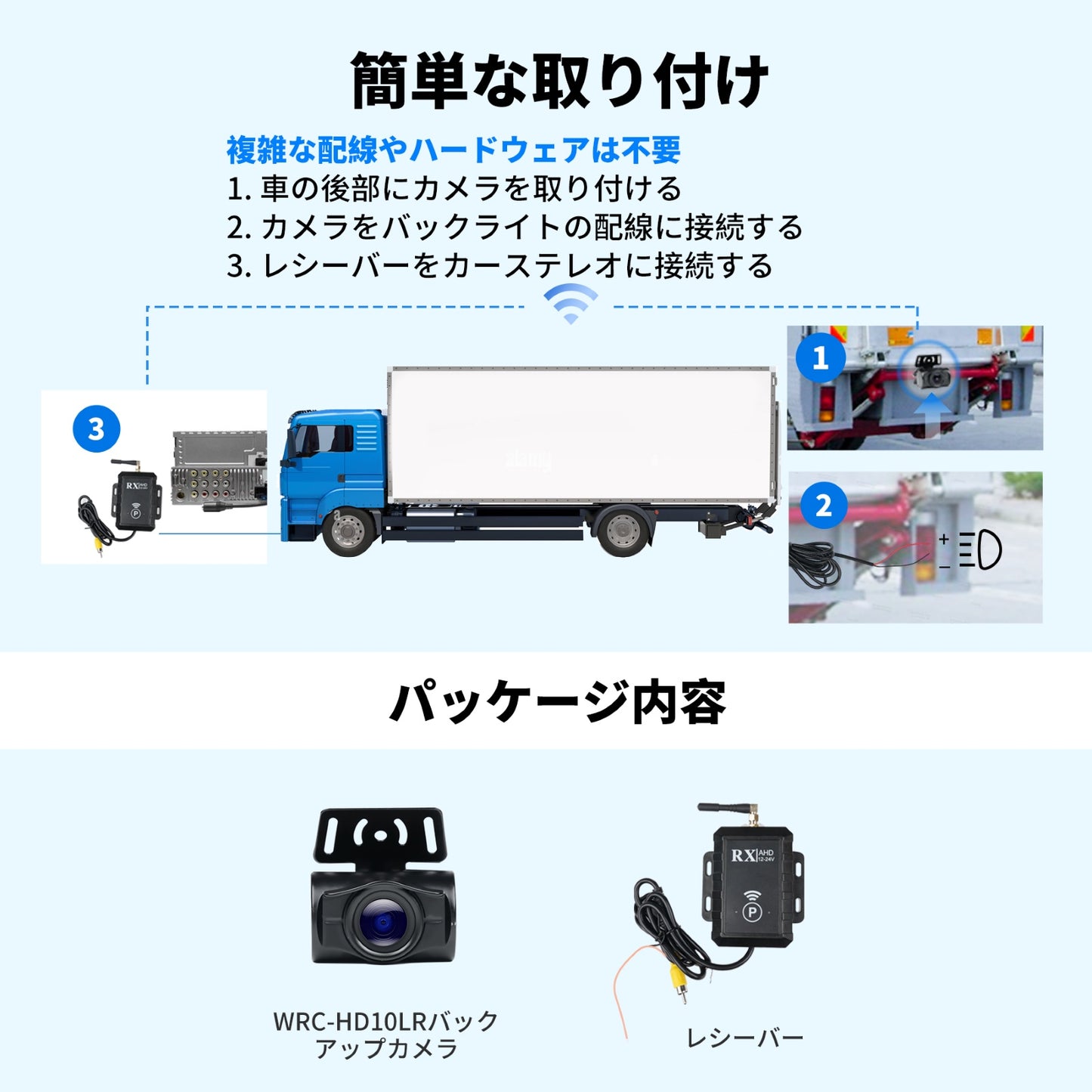 WRC-HD10LR ワイヤレスバックアップカメラ 140度広角 AHD 720P